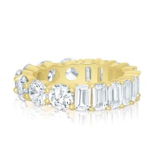 Half emerald half round cut eternity ring S925